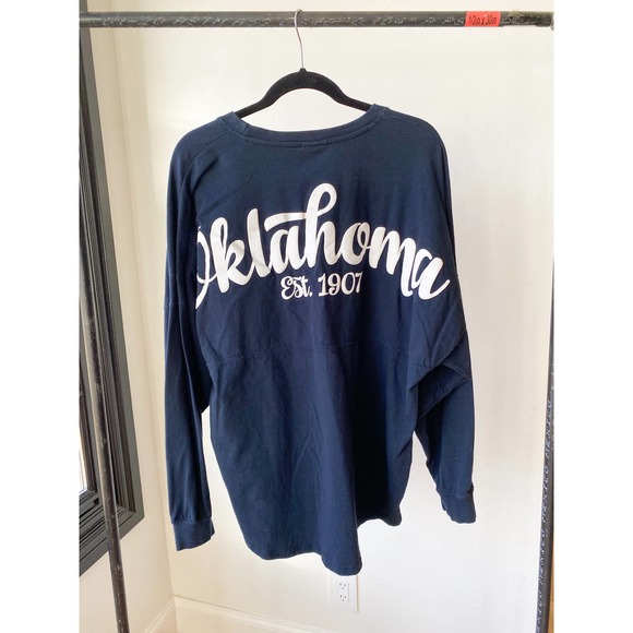 ROYCE BRAND OKLAHOMA Women's Navy Blue/White Long Sleeve Crew Neck Tee size L - Picture 2 of 7